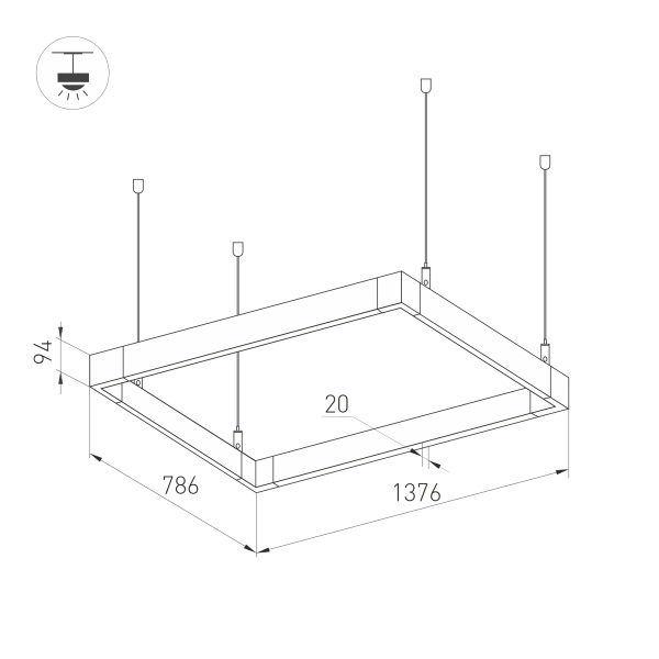 Светильник ALT-LINEAIR-RECTANGLE-FLAT-UPDOWN-DIM-1375x785-140W Warm3000 (BK, 100 deg, 230V) (Arlight, IP20 Металл, 3 года)