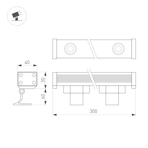 Линейный прожектор AR-LINE-300-6W Day4000 (GR, 15 deg, 230V) (Arlight, IP65 Металл, 3 года)