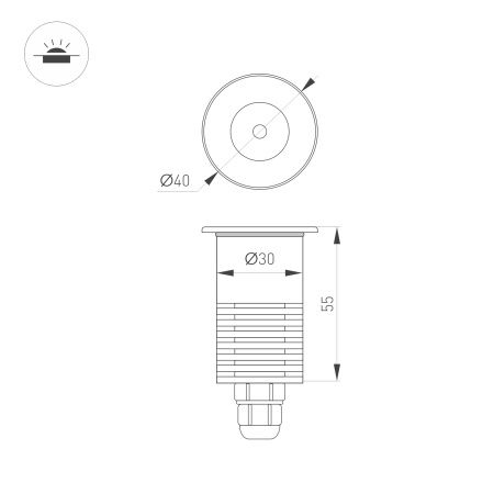Светильник ART-GROUND-R40-3W Warm3000 (SL, 36 deg, 24V) (Arlight, IP67 Металл, 3 года)