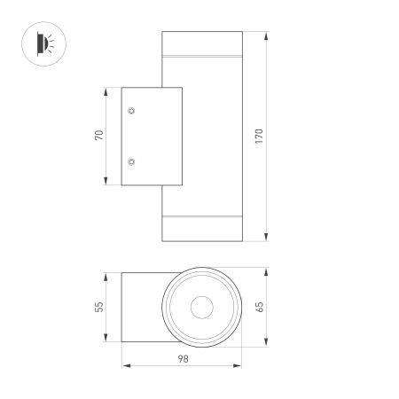 Светильник LGD-RAY-WALL-TWIN-R65-2x9W Warm3000 (GR, 23 deg, 230V) (Arlight, IP65 Металл, 3 года)