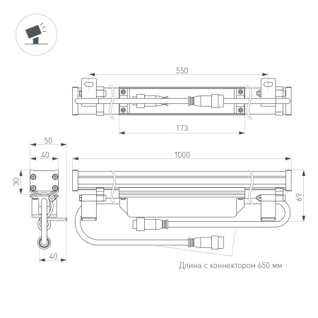 Светодиодный прожектор AR-LINE-1000XS-12W-220V Day (Grey, 30 deg) (Arlight, IP65 Металл, 3 года)