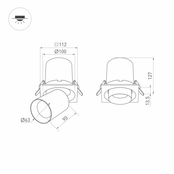 Светильник LTD-PULL-S110x110-10W Day4000 (WH, 24 deg, 230V) (Arlight, IP20 Металл, 5 лет)