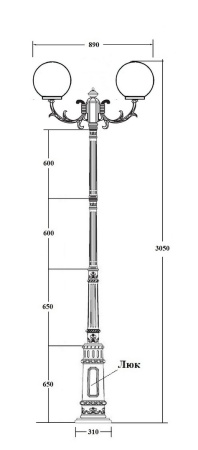 Фонарный столб YAOHUA LUX, Черный с золотой патиной, Классика, 88210PGA 16L Е7 Gb