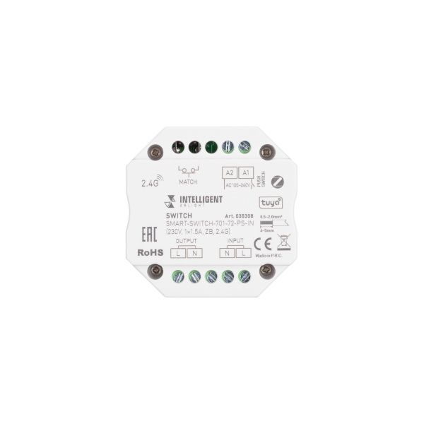 INTELLIGENT ARLIGHT Релейный модуль SMART-SWITCH-701-72-PS-IN (230V, 1x1.5A, ZB, 2.4G) (IARL, Пластик) INTELLIGENT ARLIGHT Релейный модуль SMART-SWITCH-701-72-PS-IN (230V, 1x1.5A, ZB, 2.4G) (IARL, Пластик)