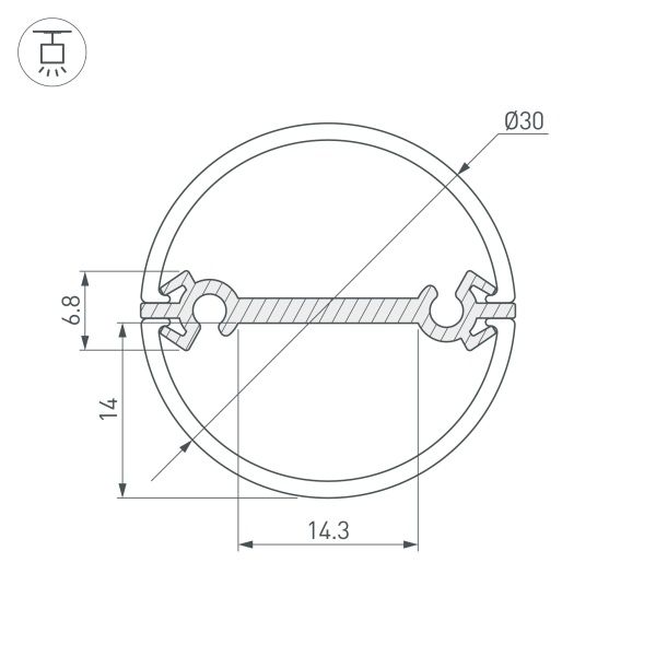 Профиль ROUND-D30-DUAL-2000 ANOD (Arlight, Алюминий) Профиль ROUND-D30-DUAL-2000 ANOD (Arlight, Алюминий)