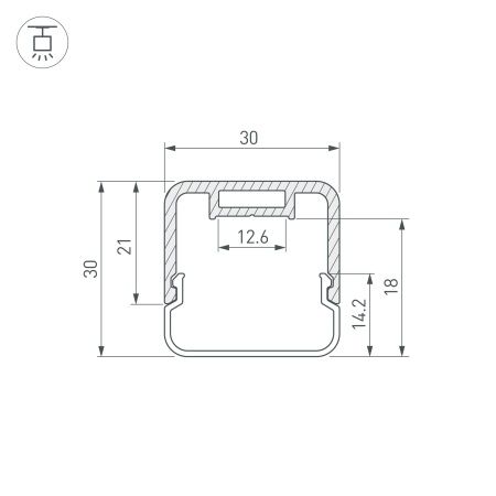 Профиль с экраном LINE-D-3030-2000 SQUARE BLACK+OPAL (Arlight, Алюминий)