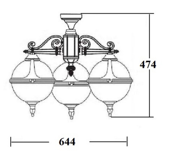 Потолочный светильник YAOHUA LUX, Черный, Классика, 88470A/3 Bl