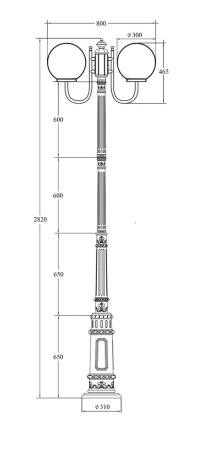 Фонарный столб YAOHUA LUX, Черный с золотой патиной, Классика, 88210PGA 10А Е7 Gb