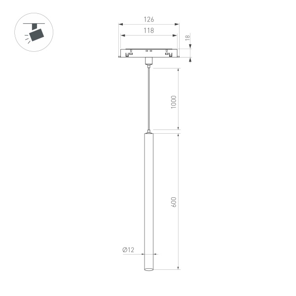 Светильник MAG-ORIENT-SPOT-HANG-L600-R12-2W Day4000 (BK, 20 deg, 48V) (Arlight, IP20 Металл, 5 лет)