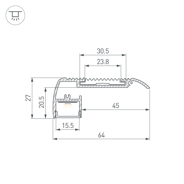 Профиль STAIR-W65-2000 ANOD (Arlight, Алюминий) Профиль STAIR-W65-2000 ANOD (Arlight, Алюминий)