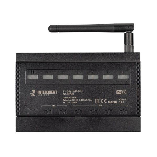 INTELLIGENT ARLIGHT Релейный модуль TY-706-WF-DIN (230V, 2х16A + 4х10А) (IARL, IP20 Пластик, 3 года) INTELLIGENT ARLIGHT Релейный модуль TY-706-WF-DIN (230V, 2х16A + 4х10А) (IARL, IP20 Пластик, 3 года)