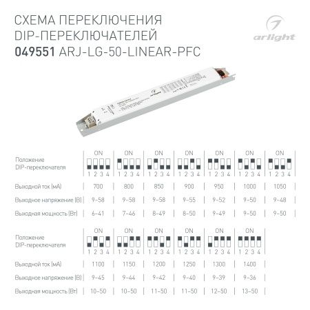 Блок питания ARJ-LG-50-LINEAR-PFC (50W, 9-58V, 0.7-1.4A) (Arlight, IP20 Металл, 5 лет)