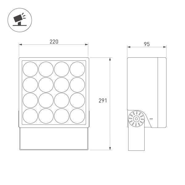 Светильник ALT-BLOCK-S220x220-50W Day4000 (GR, 15 deg, 230V) (Arlight, IP66 Металл, 3 года)