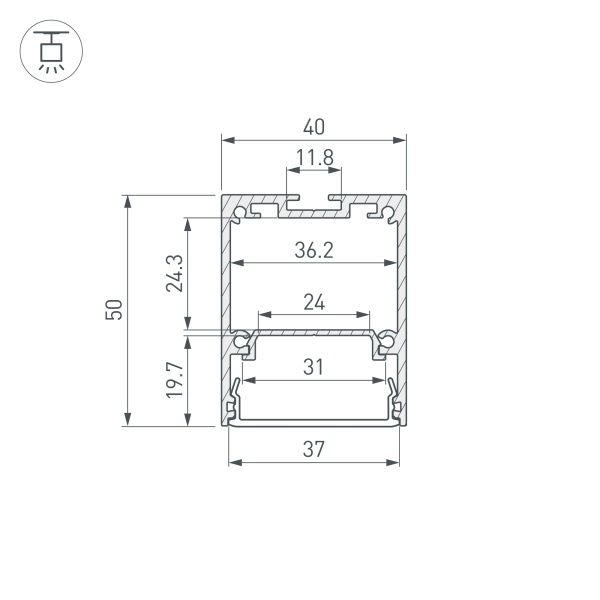 Профиль IP-LINE-4050-2000 ANOD (Arlight, Алюминий) Профиль IP-LINE-4050-2000 ANOD (Arlight, Алюминий)
