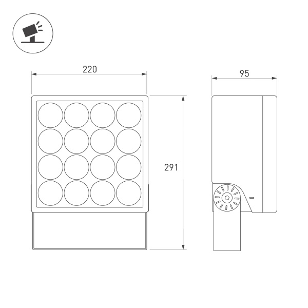 Светильник ALT-BLOCK-S220x220-50W Warm3000 (GR, 15 deg, 230V) (Arlight, IP66 Металл, 3 года)