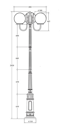 Фонарный столб YAOHUA LUX, Черный с золотой патиной, Классика, 88210PGB 10А Е7 Gb