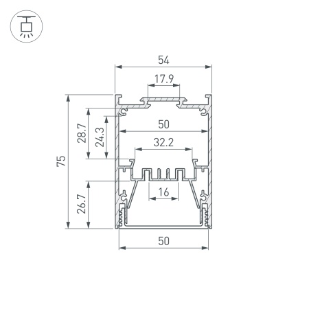 Профиль IP-LINE-5475-2000 ANOD (Arlight, Алюминий) Профиль IP-LINE-5475-2000 ANOD (Arlight, Алюминий)
