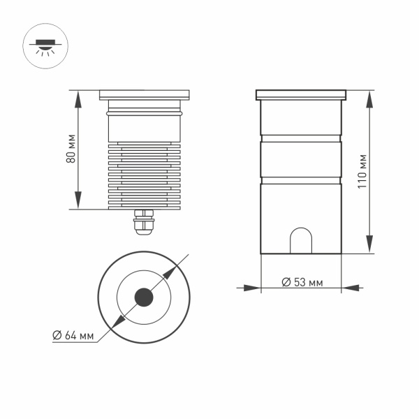 Светильник LTD-GROUND-R65-6W Warm3000 (SL, 24 deg, 230V) (Arlight, IP67 Металл, 3 года)