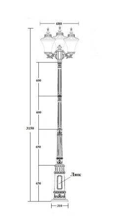Фонарный столб YAOHUA LUX, Черный, Классика, 86410B/15 E7 Bl