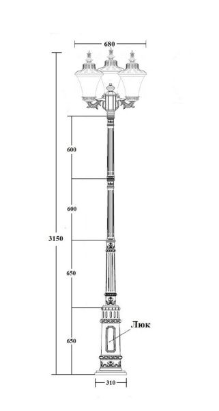 Фонарный столб YAOHUA LUX, Черный, Классика, 86410B/15 E7 Bl