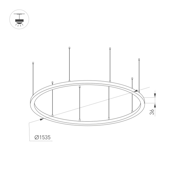 Светильник SP-LINE-HANG-ARC-O3535-D1500-124W Warm3000 (BLACK, 230V) (Arlight, Металл)