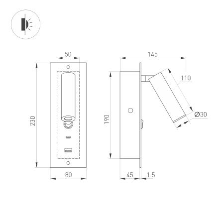 Светильник SP-BED-CHARGE-BUILT-S80x230-3W Warm3000 (BK, 20 deg, 230V, USB-A, USB-C) (Arlight, IP20 Металл, 3 года) Светильник SP-BED-CHARGE-BUILT-S80x230-3W Warm3000 (BK, 20 deg, 230V, USB-A, USB-C) (Arlight, IP20 Металл, 3 года)