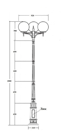 Фонарный столб YAOHUA LUX, Черный с золотой патиной, Классика, 88210PGB 09 Е7 Gb