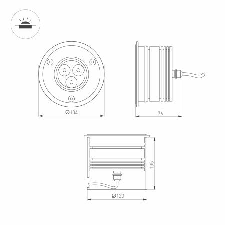 Светильник ART-GROUND-COLOR-TURN-R115-9W RGB (SL, 25 deg, 24V) (Arlight, IP67 Металл, 3 года)