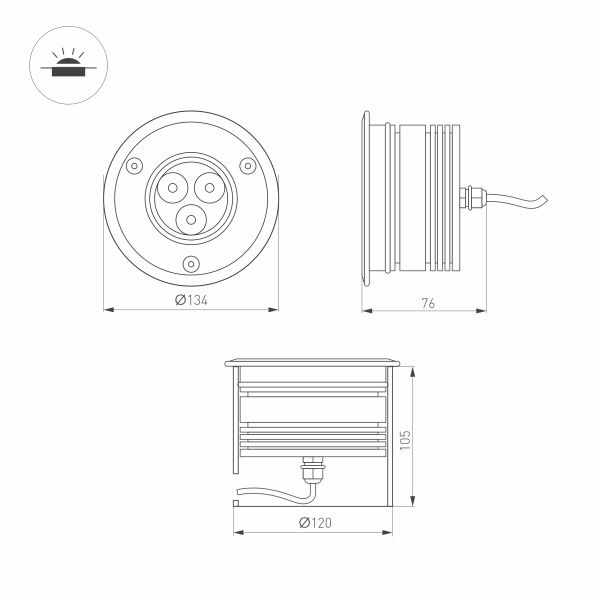 Светильник ART-GROUND-COLOR-TURN-R115-9W RGB (SL, 25 deg, 24V) (Arlight, IP67 Металл, 3 года)