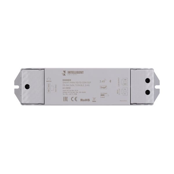 INTELLIGENT ARLIGHT Диммер SMART-PWM-102-72-CDW-SUF (12-36V, 2x5A, TUYA BLE, 2.4G) (IARL, IP20 Пластик, 5 лет) INTELLIGENT ARLIGHT Диммер SMART-PWM-102-72-CDW-SUF (12-36V, 2x5A, TUYA BLE, 2.4G) (IARL, IP20 Пластик, 5 лет)