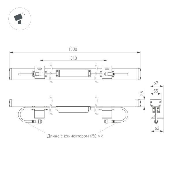 Линейный прожектор AR-LINE-1000-36W Day4000 (GR, 15 deg, 230V) (Arlight, IP65 Металл, 3 года)