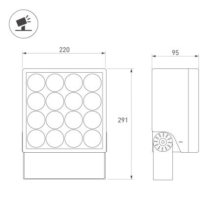 Светильник ALT-BLOCK-S220x220-50W Day4000 (GR, 60 deg, 230V) (Arlight, IP66 Металл, 3 года)