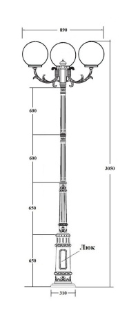 Фонарный столб YAOHUA LUX, Черный с золотой патиной, Классика, 88210PGB 16L Е7 Gb