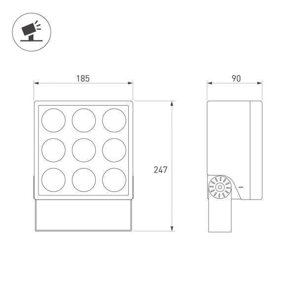 Светильник ALT-BLOCK-S185x185-36W Day4000 (GR, 3 deg, 230V) (Arlight, IP66 Металл, 3 года)