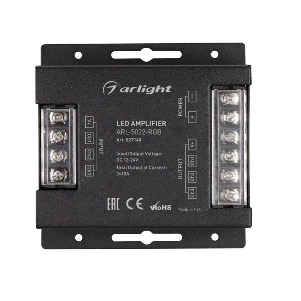 Усилитель ARL-5022-RGB (12-24V, 3x10A, 360-720W) (Arlight, IP20 Металл, 3 года) Усилитель ARL-5022-RGB (12-24V, 3x10A, 360-720W) (Arlight, IP20 Металл, 3 года)
