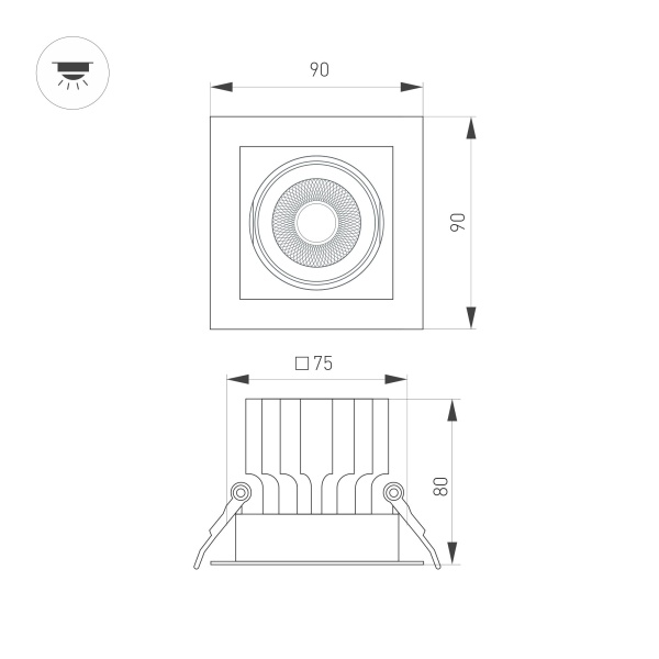 Светильник MS-VORTEX-BUILT-S90x90-12W Warm3000 (BK-BK, 40 deg, 230V) (Arlight, IP20 Металл, 5 лет)