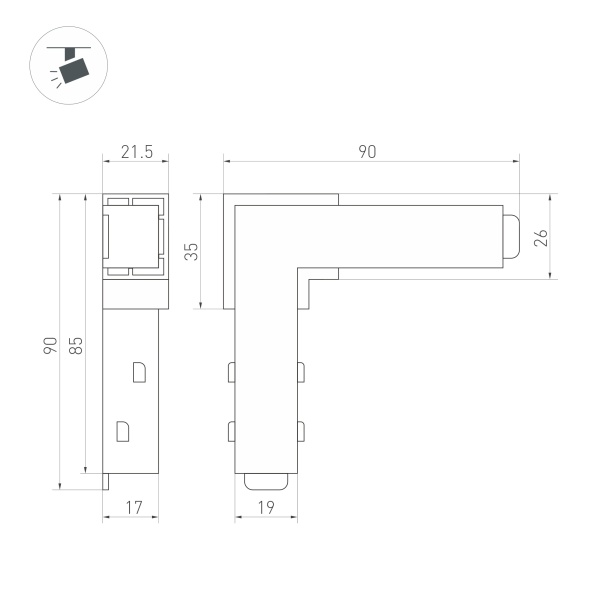 Коннектор угловой MAG-ORIENT-CON-L90-POWER (BK) (Arlight, IP20 Пластик, 3 года)