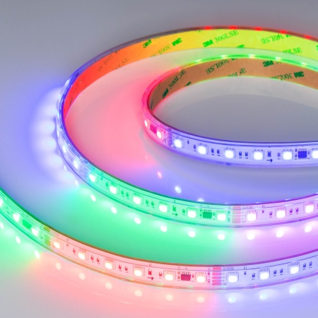Лента герметичная DMX-PS-B60-15mm 24V RGB-PX6 (15W/m, IP67, 5060, 5m) (Arlight, бегущий огонь)