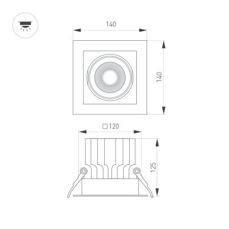 Светильник MS-VORTEX-BUILT-S140x140-30W Warm3000 (WH-WH, 50 deg, 230V) (Arlight, IP20 Металл, 5 лет)