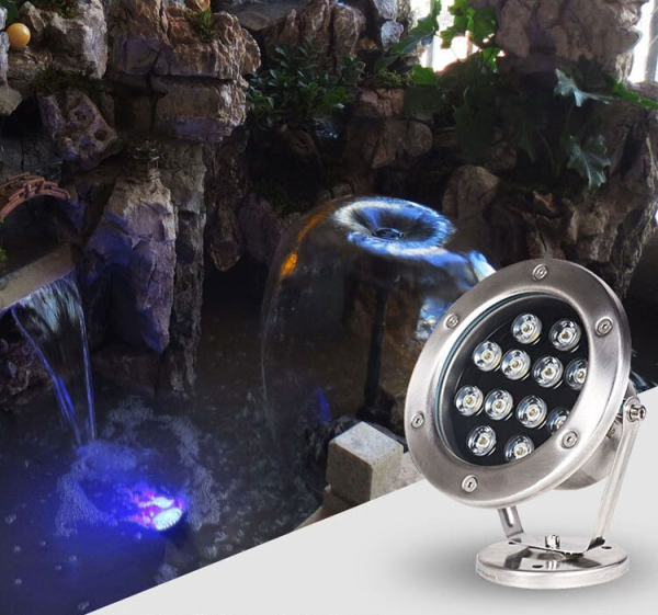 Светильник для водоемов, UG1460, AC12V  12W  IP68  RGB+RF, сатин-никель Светильник для водоемов, UG1460, AC12V  12W  IP68  RGB+RF, сатин-никель