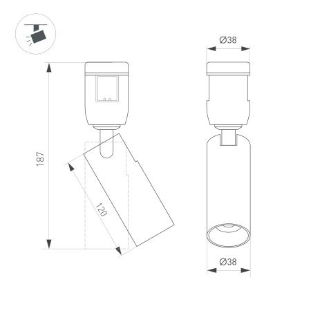 Светильник ART-APRIORI-SPOT-TURN-R38-8W Day4000 (OG, 36 deg, 48V) (Arlight, IP20 Металл, 3 года)