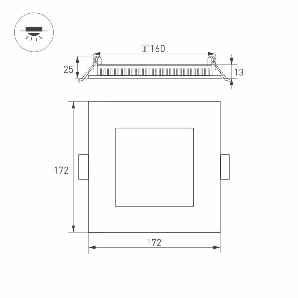 Светильник DL-172x172M-15W Warm White (Arlight, IP40 Металл, 3 года)