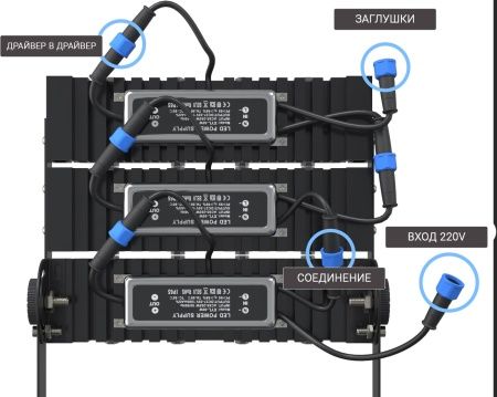Наборный светодиодный модуль, 300W 6400К 36000Lm, черный, G7105-6