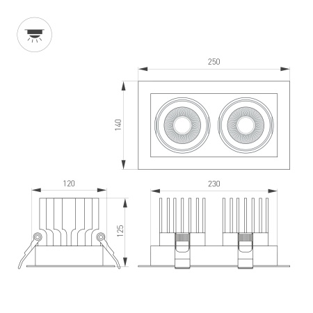 Светильник MS-VORTEX-BUILT-S250x140-2x30W Warm3000 (WH-WH, 17 deg, 230V) (Arlight, IP20 Металл, 5 лет)
