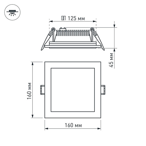 Светодиодная панель LT-S160x160WH 12W Warm White 120deg (Arlight, IP40 Металл, 3 года)