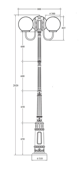 Фонарный столб YAOHUA LUX, Черный, Классика, 88210LB/10/E7 Bl