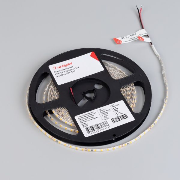 Лента герметичная RTW-SE-A120-5mm 24V Warm3000 (9.6 W/m, IP65, 5m) (Arlight, -)