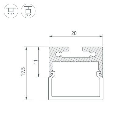 Профиль с экраном SL-LINE-2011M-2500 ANOD+OPAL SQUARE (Arlight, Алюминий)