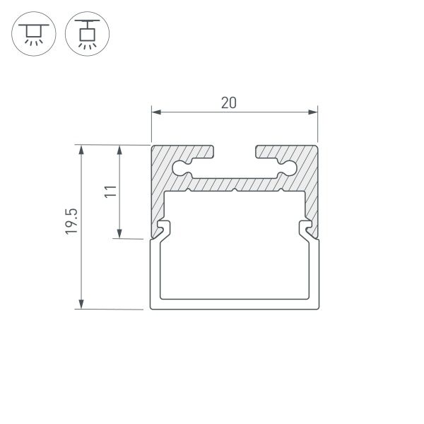 Профиль с экраном SL-LINE-2011M-2500 ANOD+OPAL SQUARE (Arlight, Алюминий)