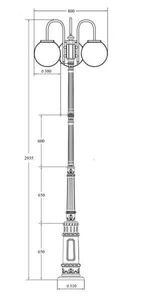 Фонарный столб YAOHUA LUX, Черный, Классика, 88210LB/10/E7/down Bl